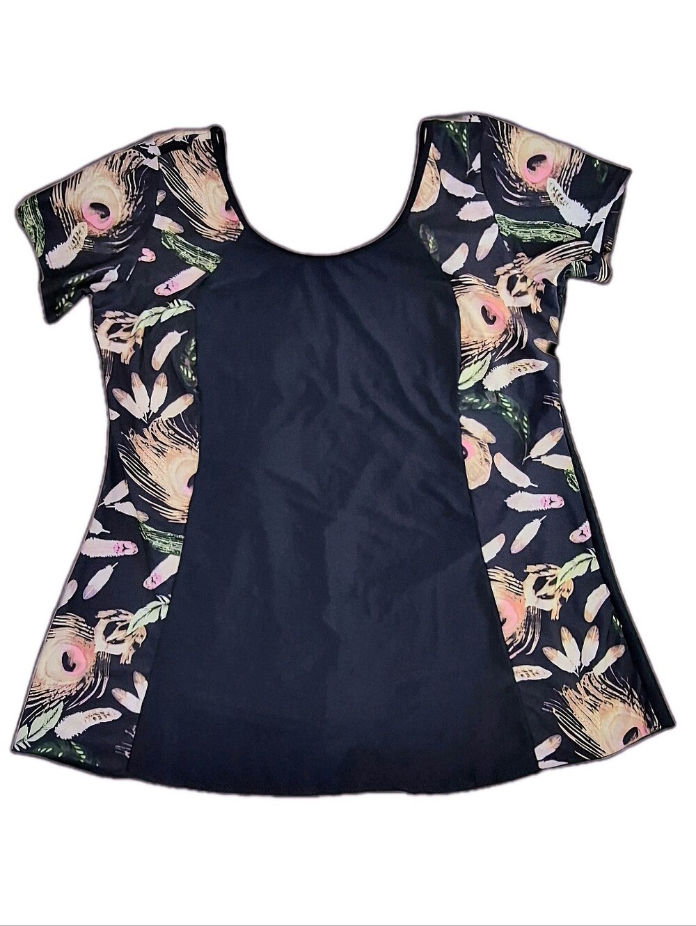 Navy Blue W/ Floral-Panel Scoop One-Piece Swim Dress For Women 5X